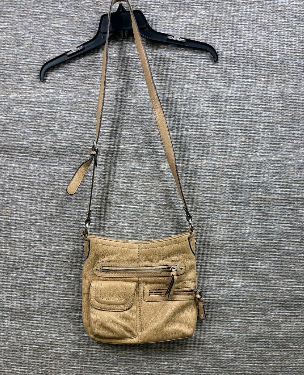Tignanello Tan Pebble Leather Messenger Bag Cross Body Bag Womens